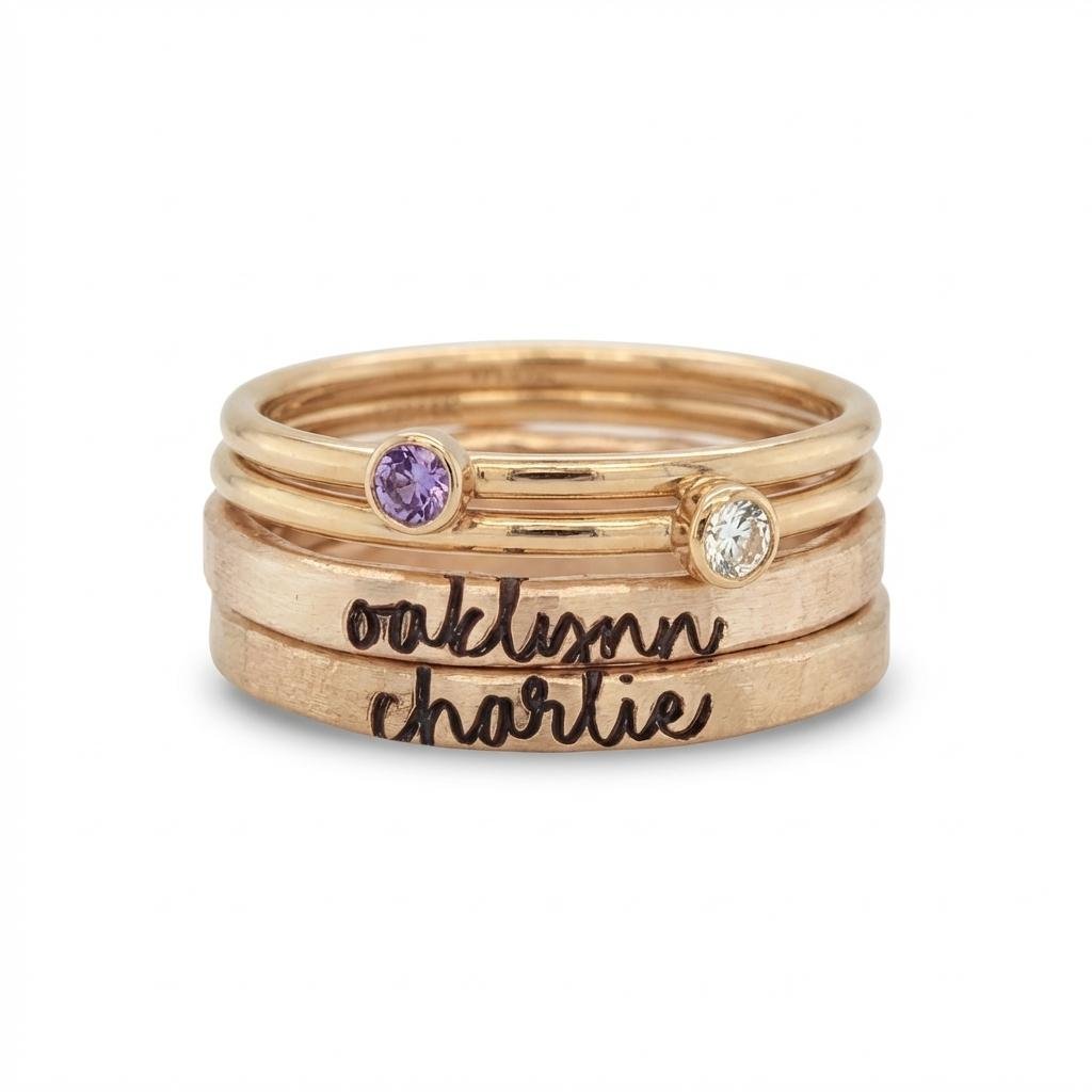 Personalized Birthstone Name Ring Set | The Hannah