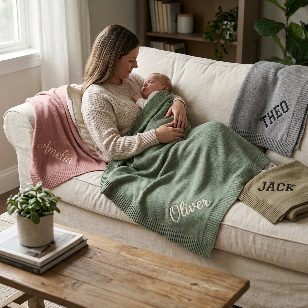 Personalized Embroidered Organic Cotton Baby Blanket