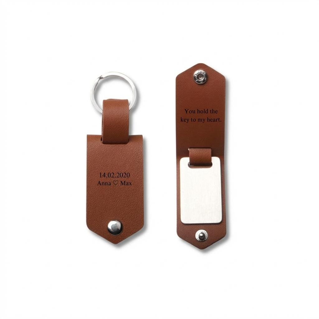Personalized Leather Photo Keychain - Engraved Gift for Him