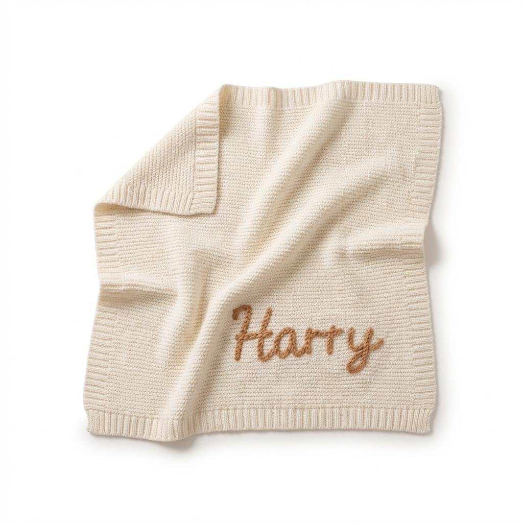 Personalized Hand-Embroidered Organic Cotton Baby Blanket