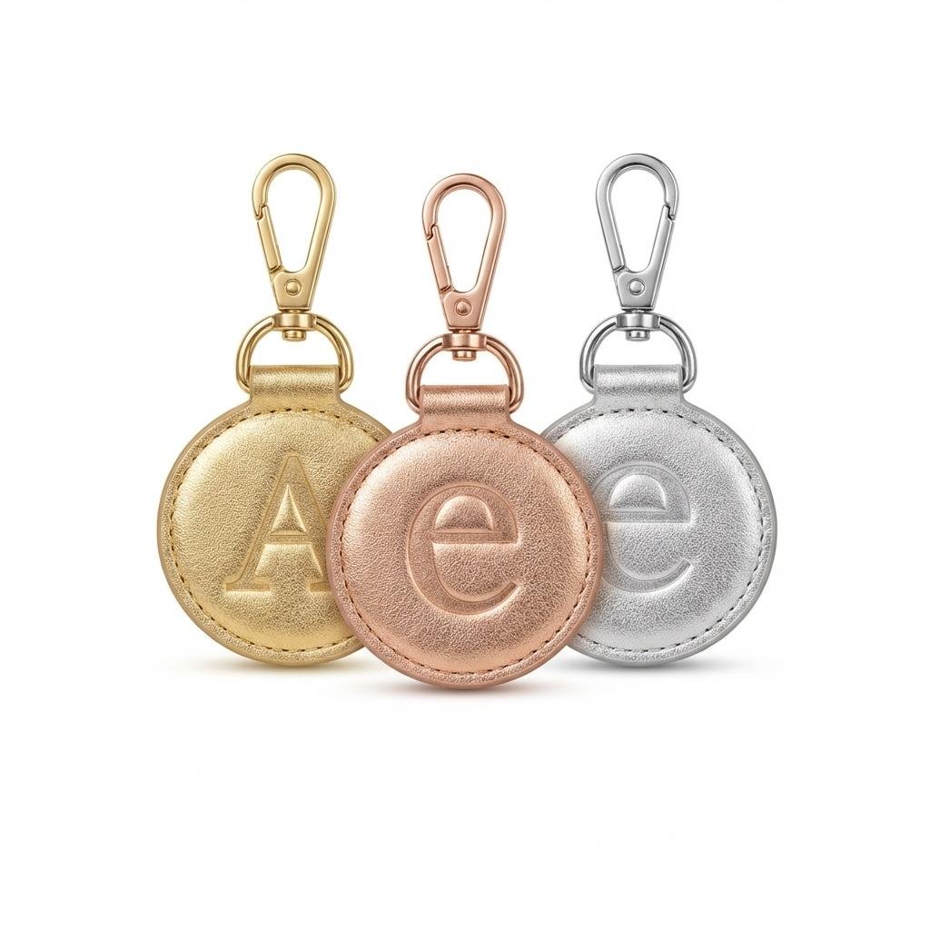 Personalized Nappa Leather Circle Keychain Monogram Tag