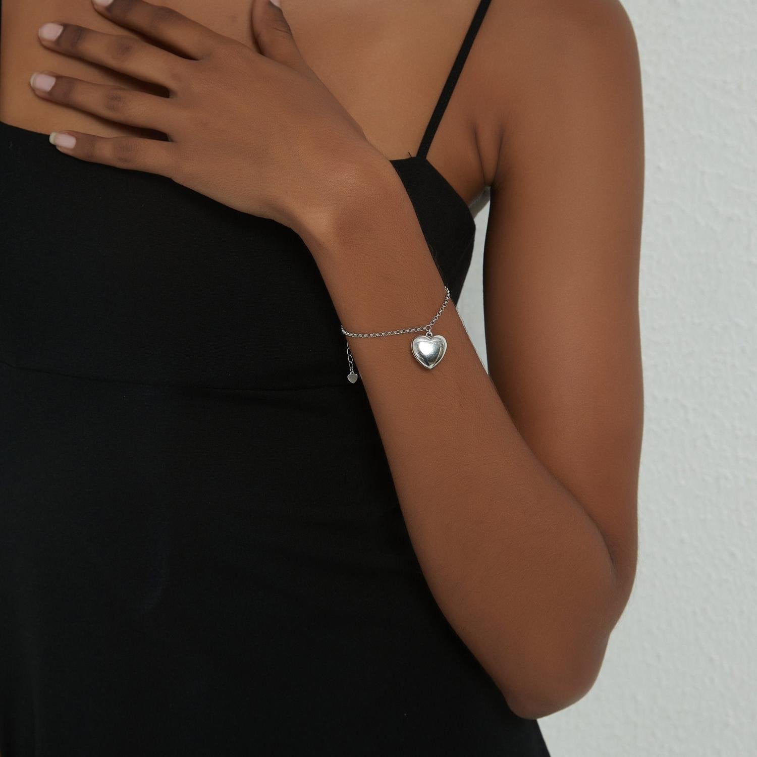 Artisan Heart Photo Locket Bracelet - 925 Sterling Silver