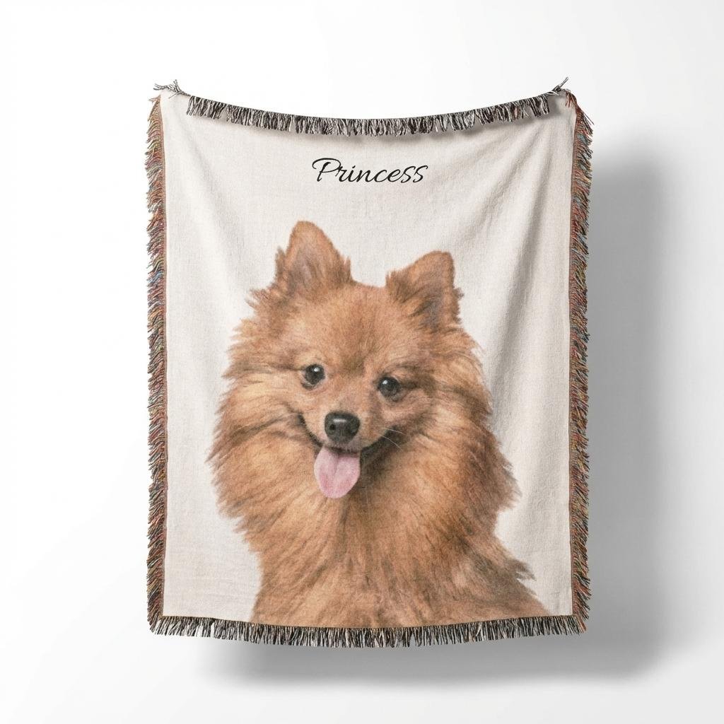 Personalized Watercolor Pet Photo Woven Blanket