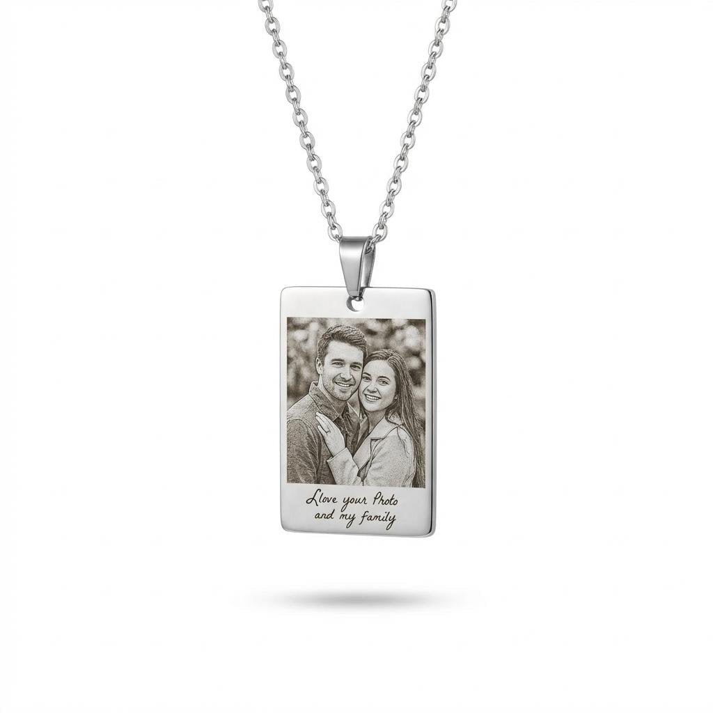 Custom Photo & Handwriting Engraved Rectangle Necklace