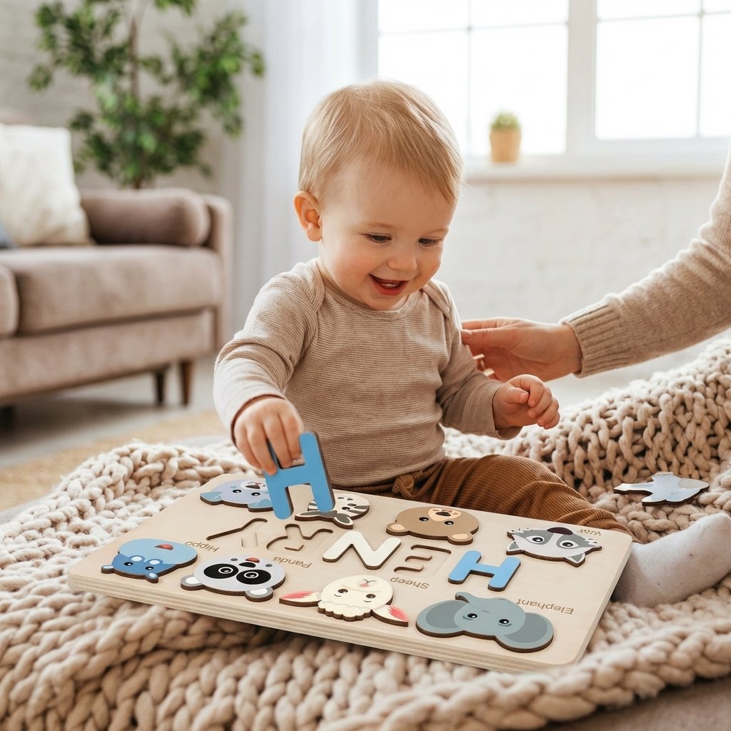 Personalized Wooden Animal Name Puzzle - Baby Gift