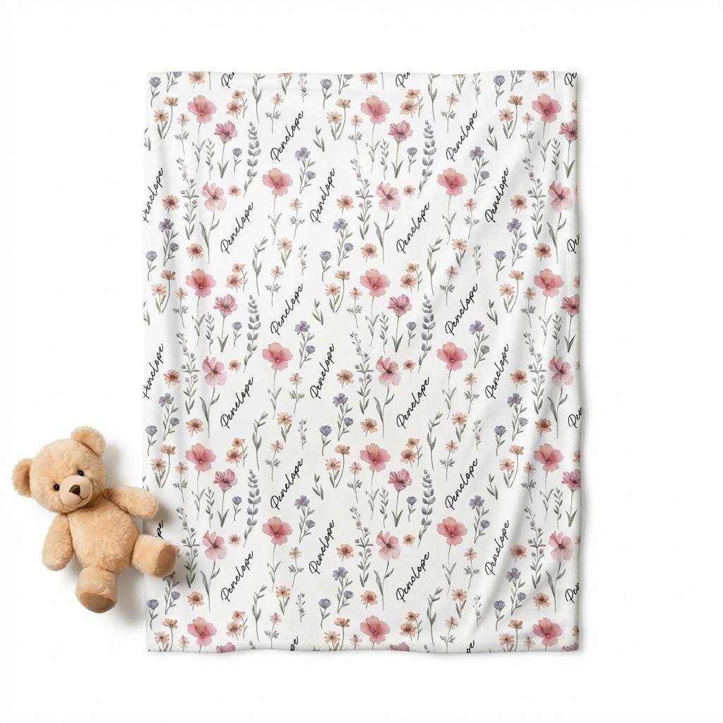 Personalized Wildflower Baby Name Blanket | Custom Floral Gift