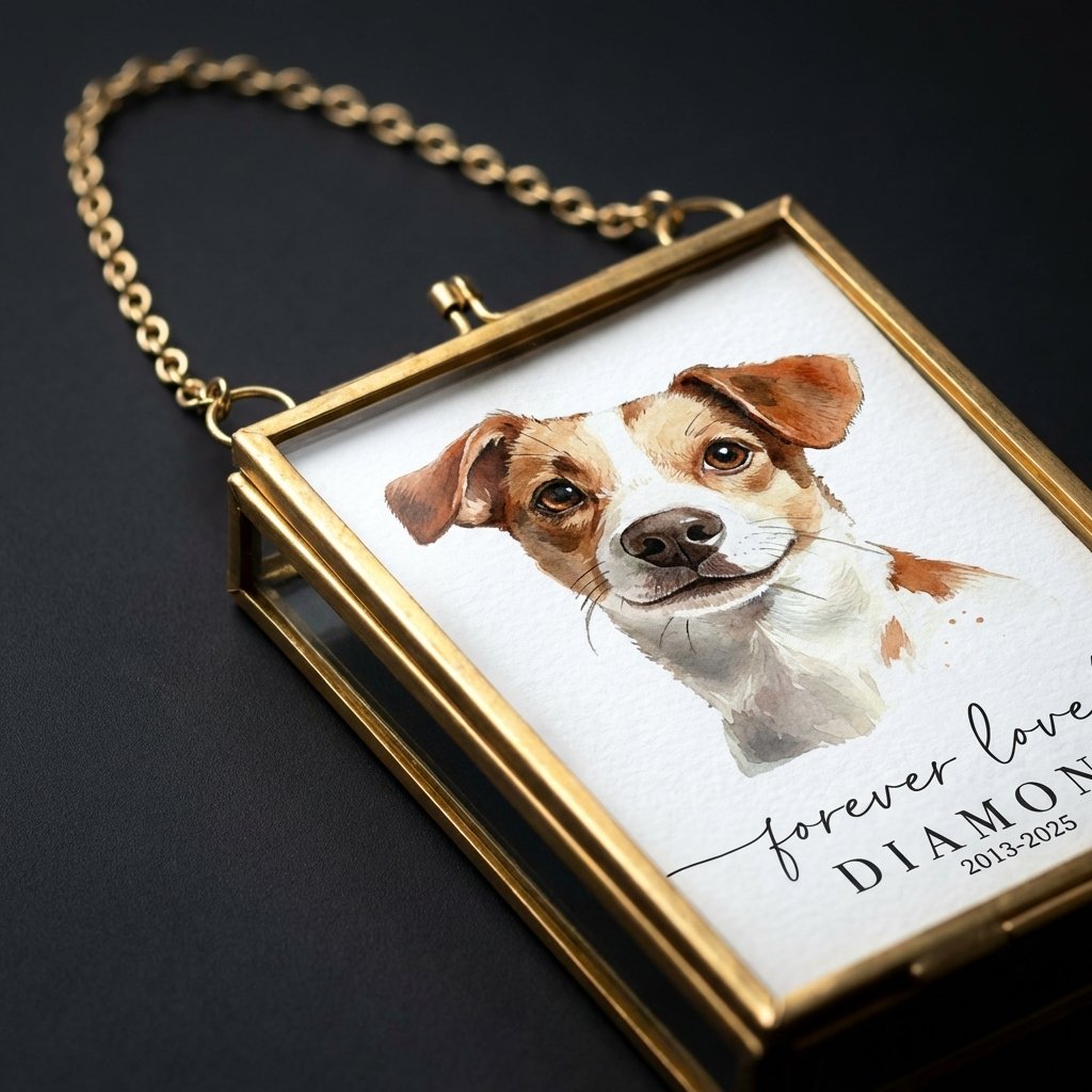 Custom Pet Memorial Ornament - Gold Frame Photo Keepsake