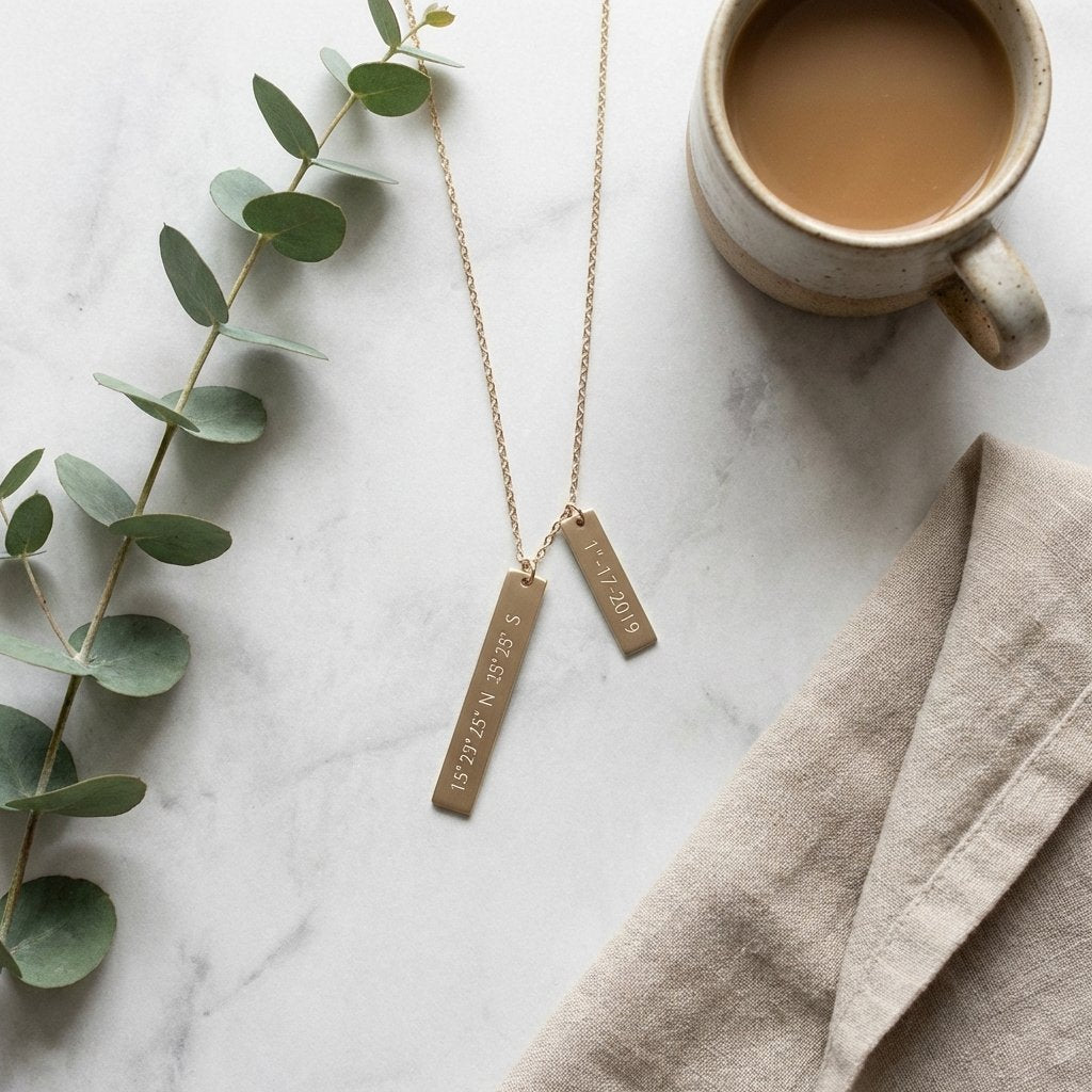 Custom Coordinates Bar Necklace - Personalized Gold Jewelry