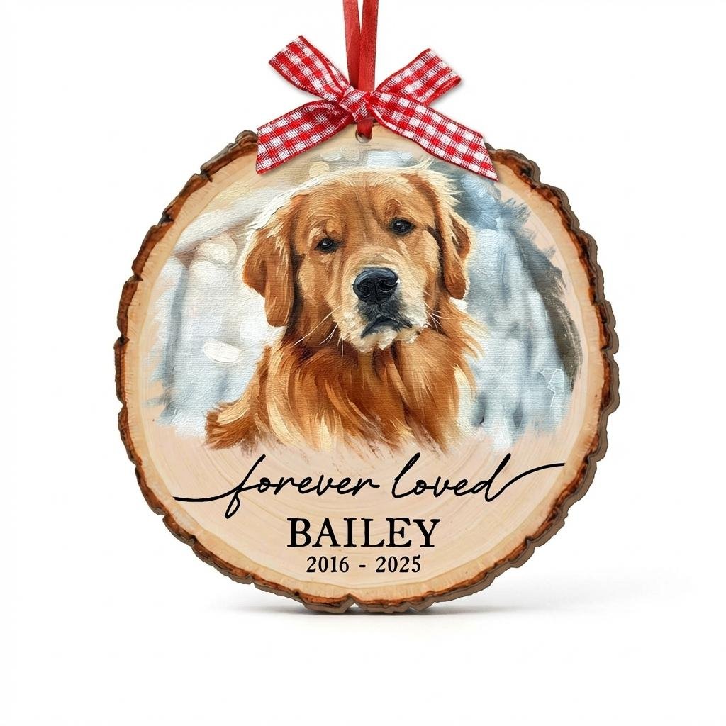 Custom Pet Memorial Photo Wood Ornament | Dog Portrait Gift