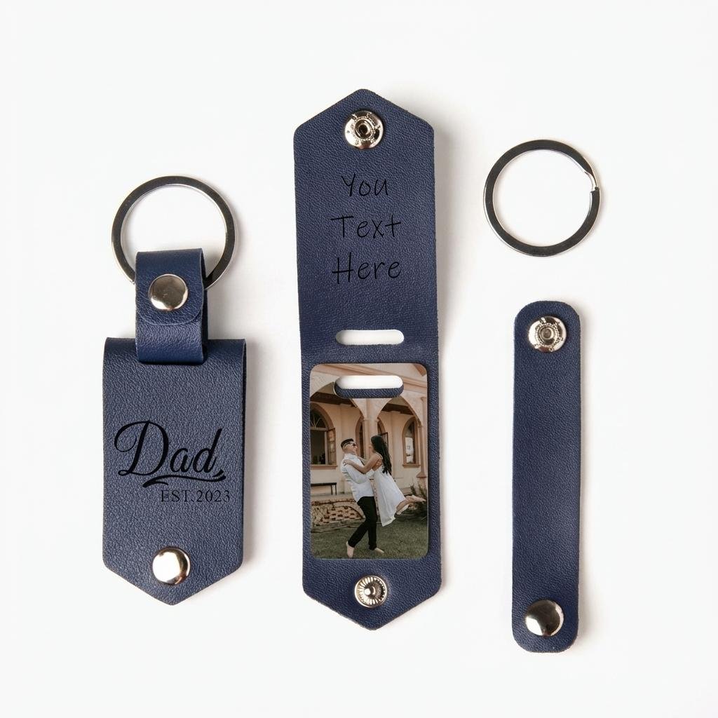 Personalized Leather Photo Keychain Anniversary Gift for Him