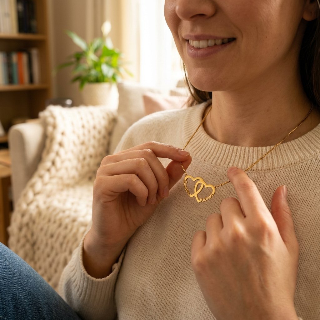 Personalized Interlocking Heart Name Necklace for Mom