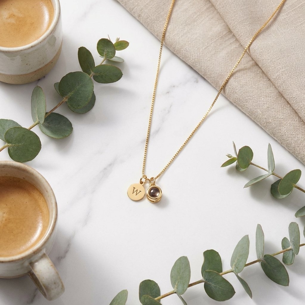 Custom Photo Projection Necklace with Initial Charm