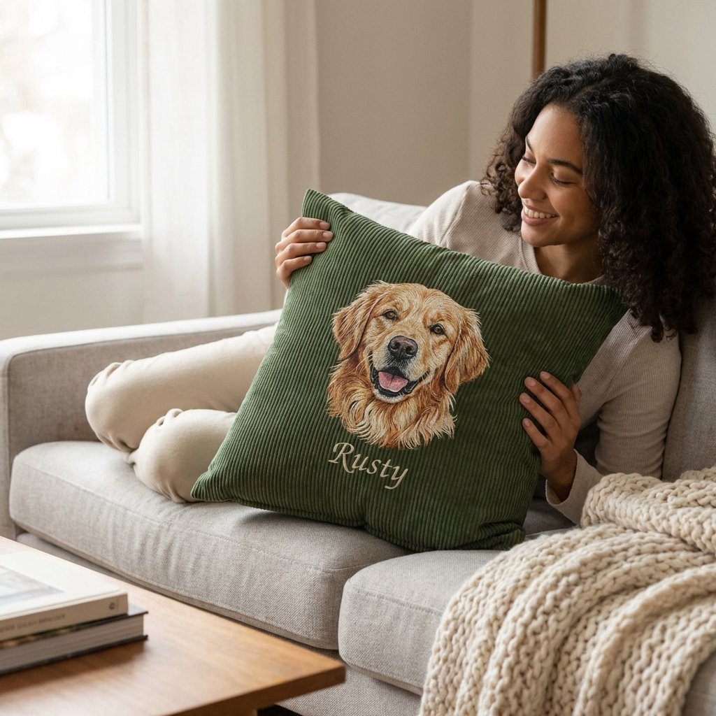 Custom Embroidered Pet Portrait Pillow - Personalized Gift