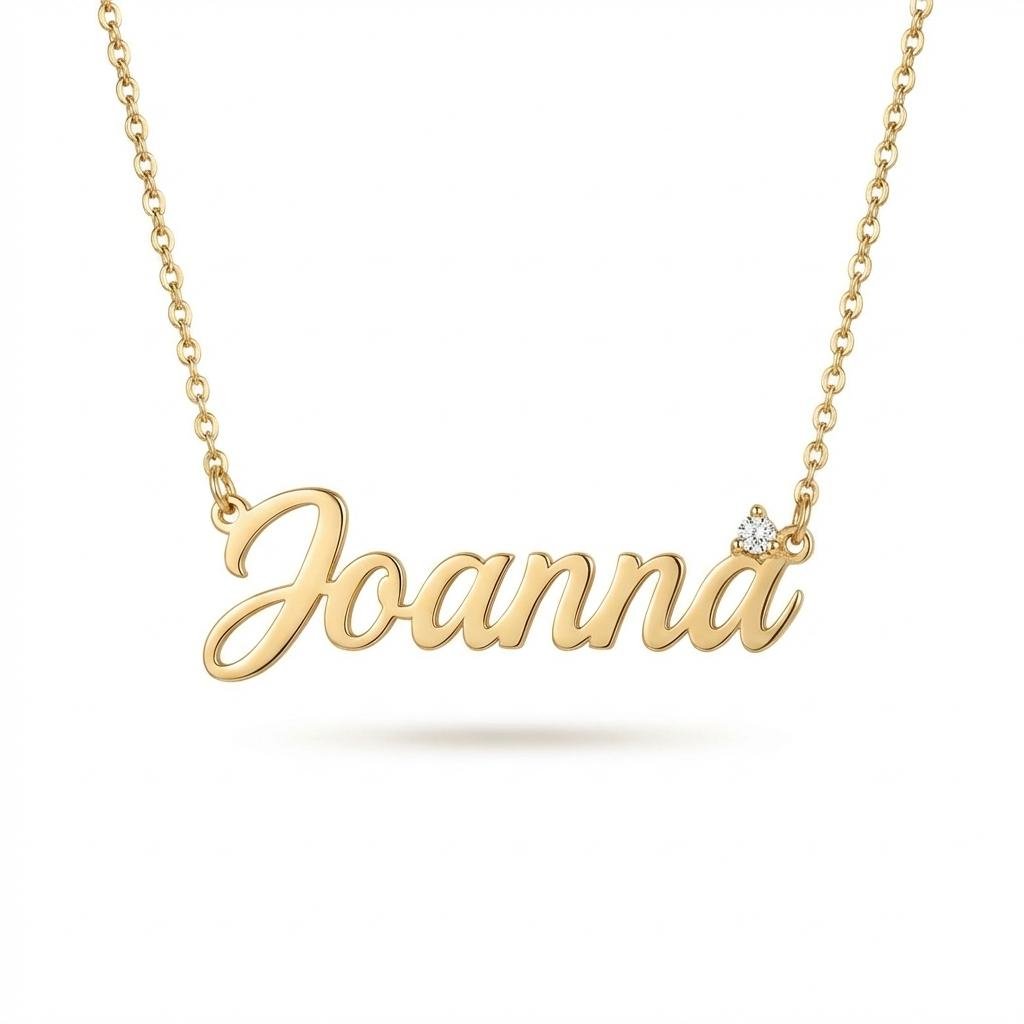 Personalized 14K Gold Name Necklace with Birthstone