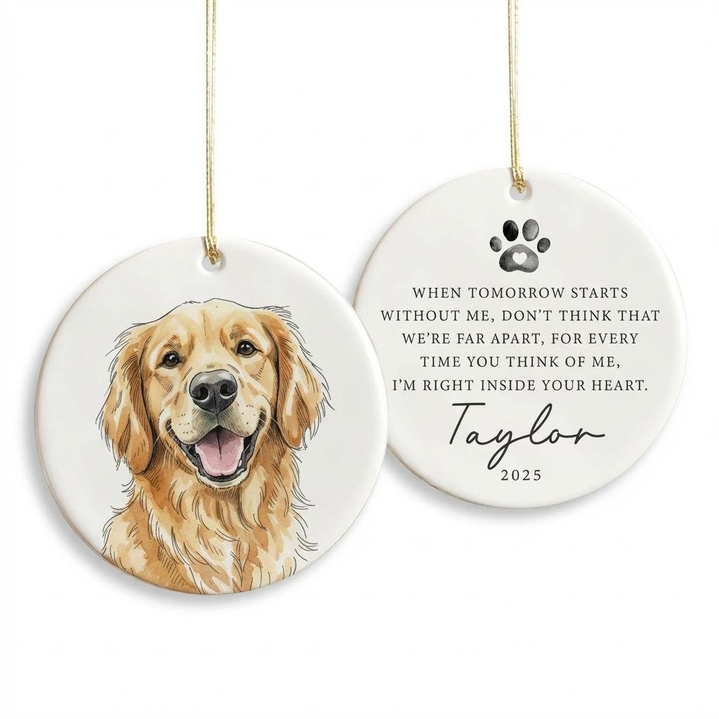 Custom Pet Portrait Memorial Ornament | Dog & Cat Remembrance