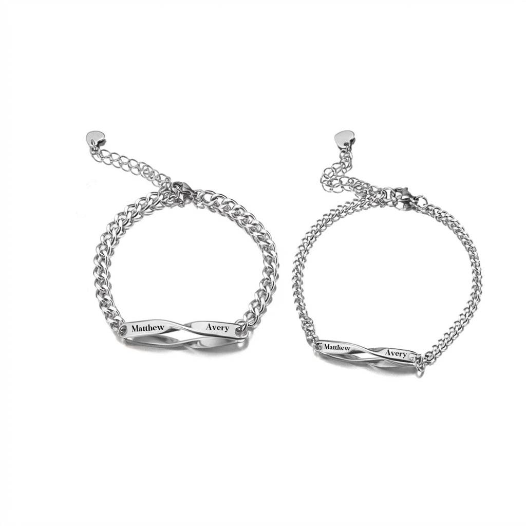 Custom Infinity Couple Bracelet Set - Engraved Love Gift