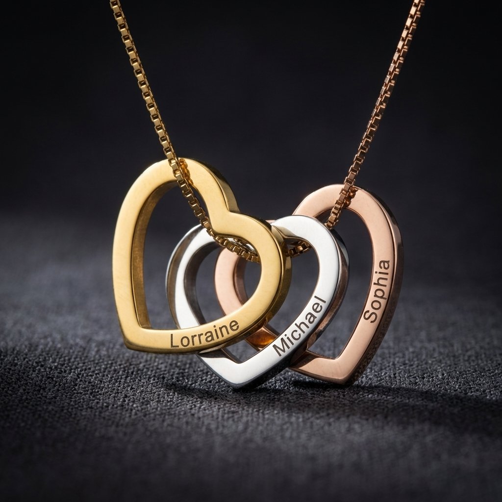 Personalized Interlocking Heart Name Necklace for Mom