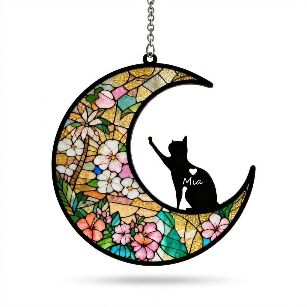 Personalized Pet Memorial Suncatcher Moon Ornament