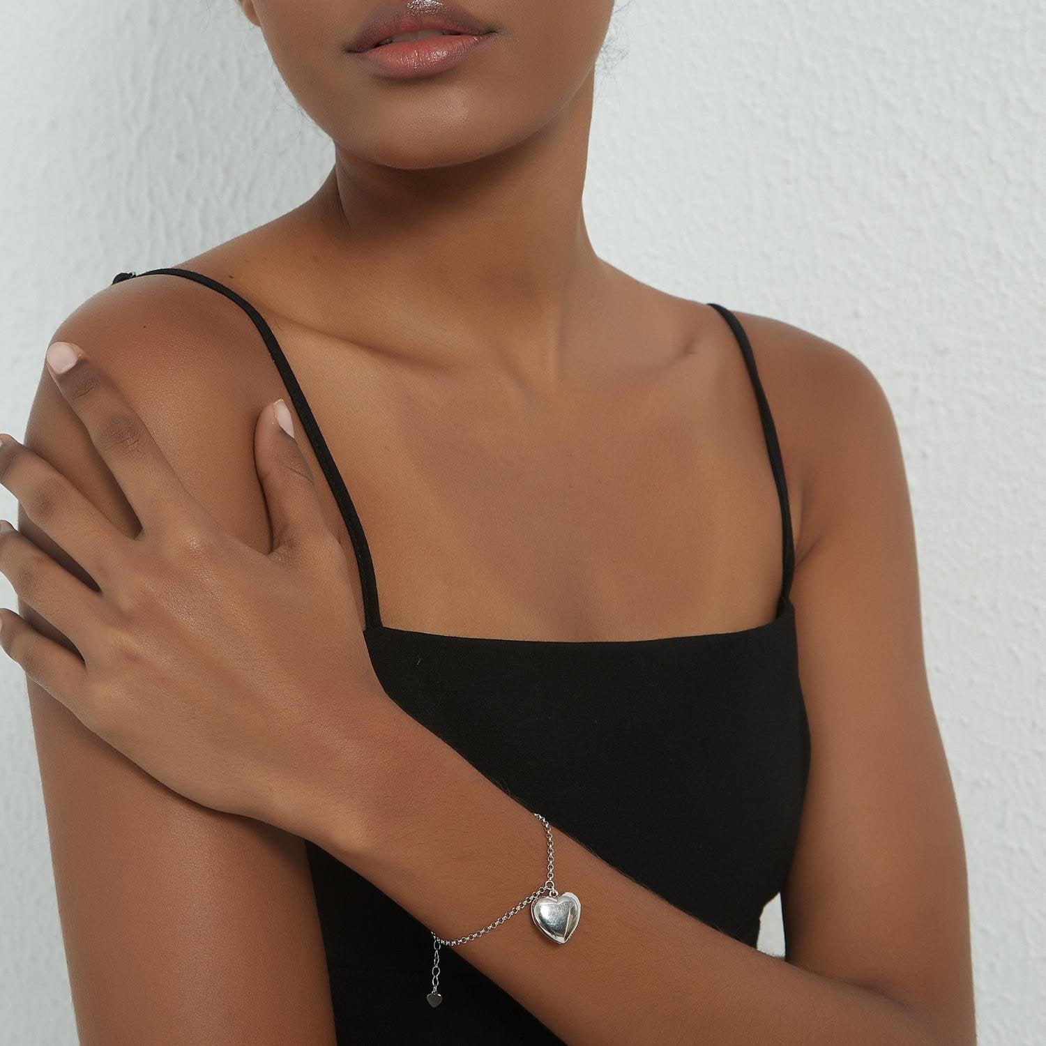 Artisan Heart Photo Locket Bracelet - 925 Sterling Silver