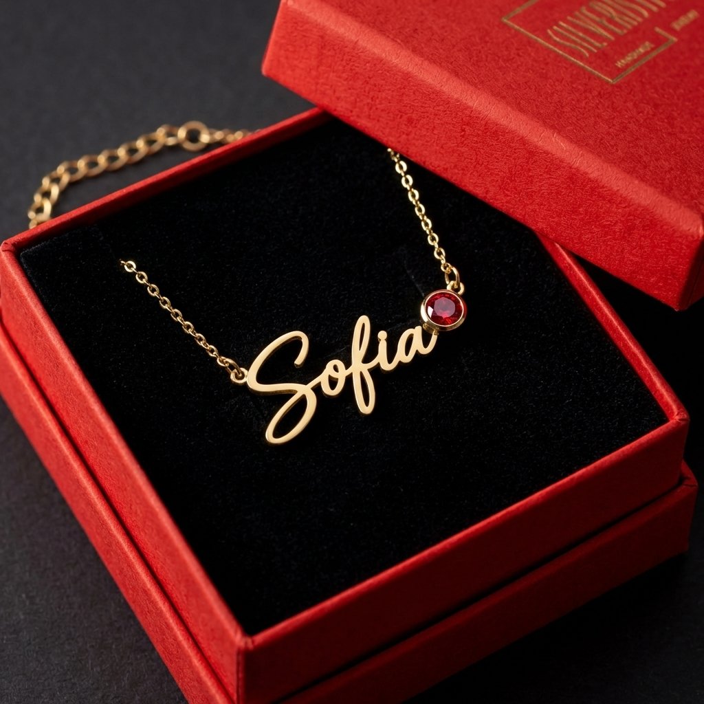 Personalized Name Necklace with Birthstone - Sterling Silver