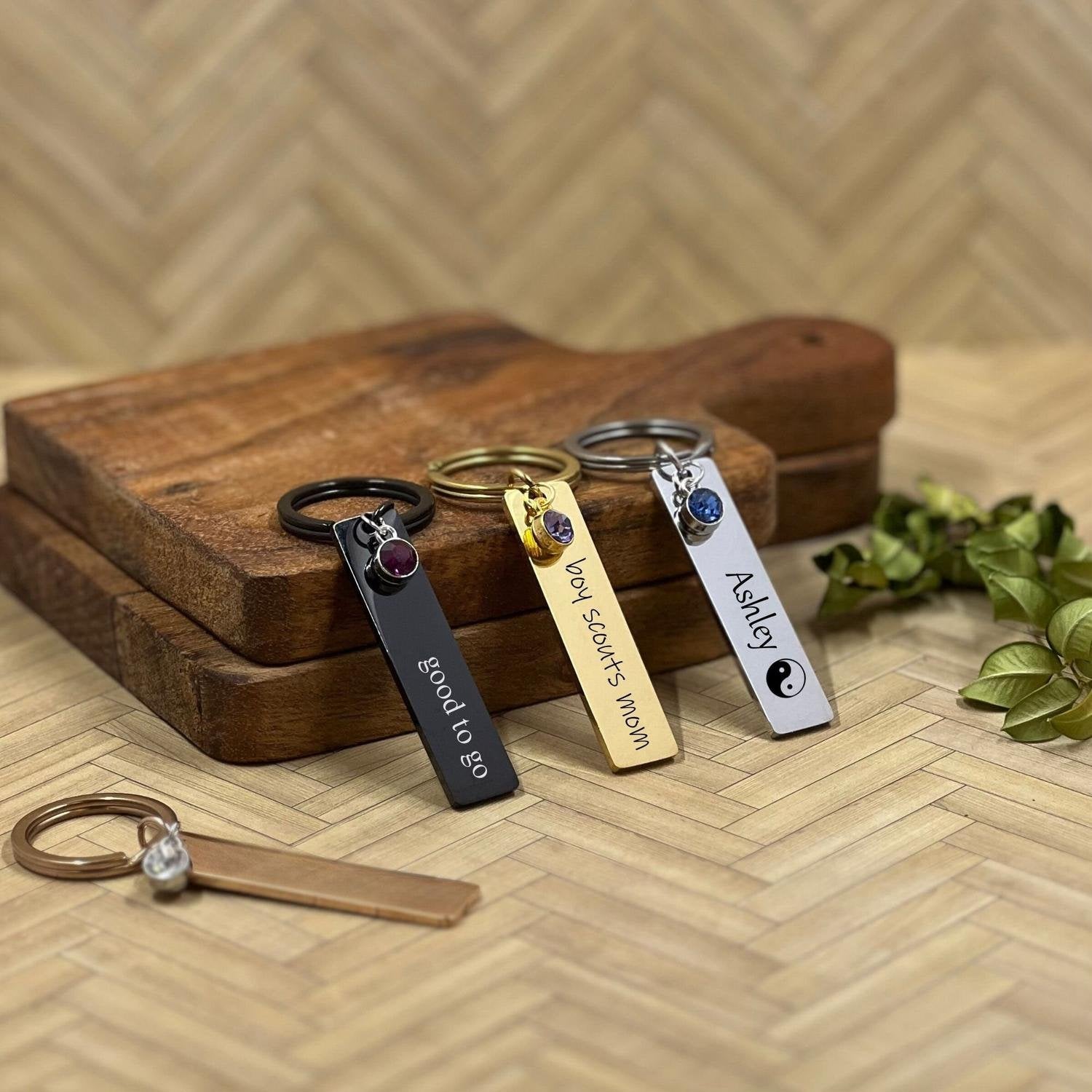 Bespoke Birthstone Bar Custom Engraved Keychain