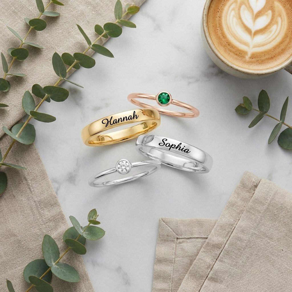 Personalized Birthstone Name Ring Set | The Hannah