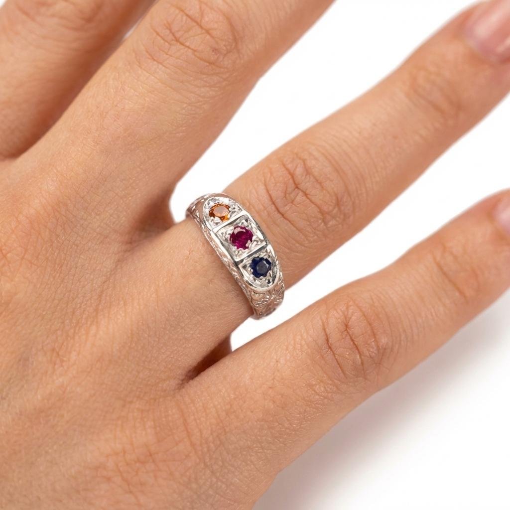 Personalized Sterling Silver 3-Birthstone Mothers Ring