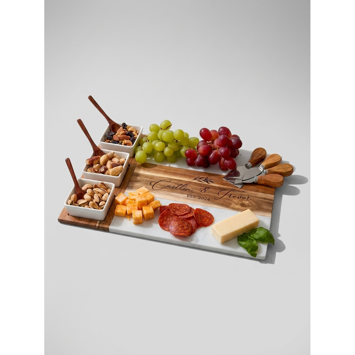 Personalized Acacia & Stone Charcuterie Board Set