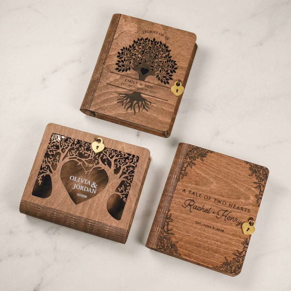 Personalized Wooden Keepsake Memory Box for Couples