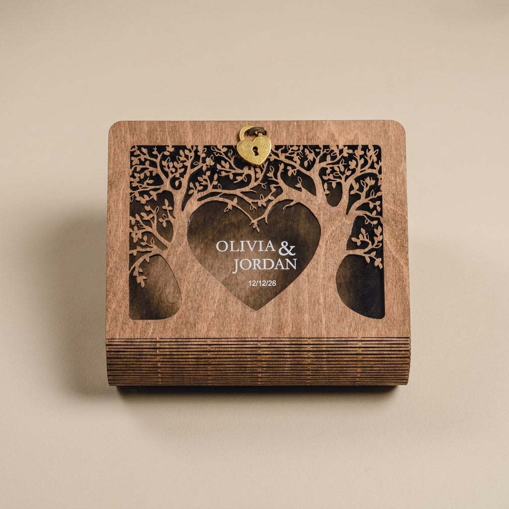 Personalized Wooden Keepsake Memory Box for Couples