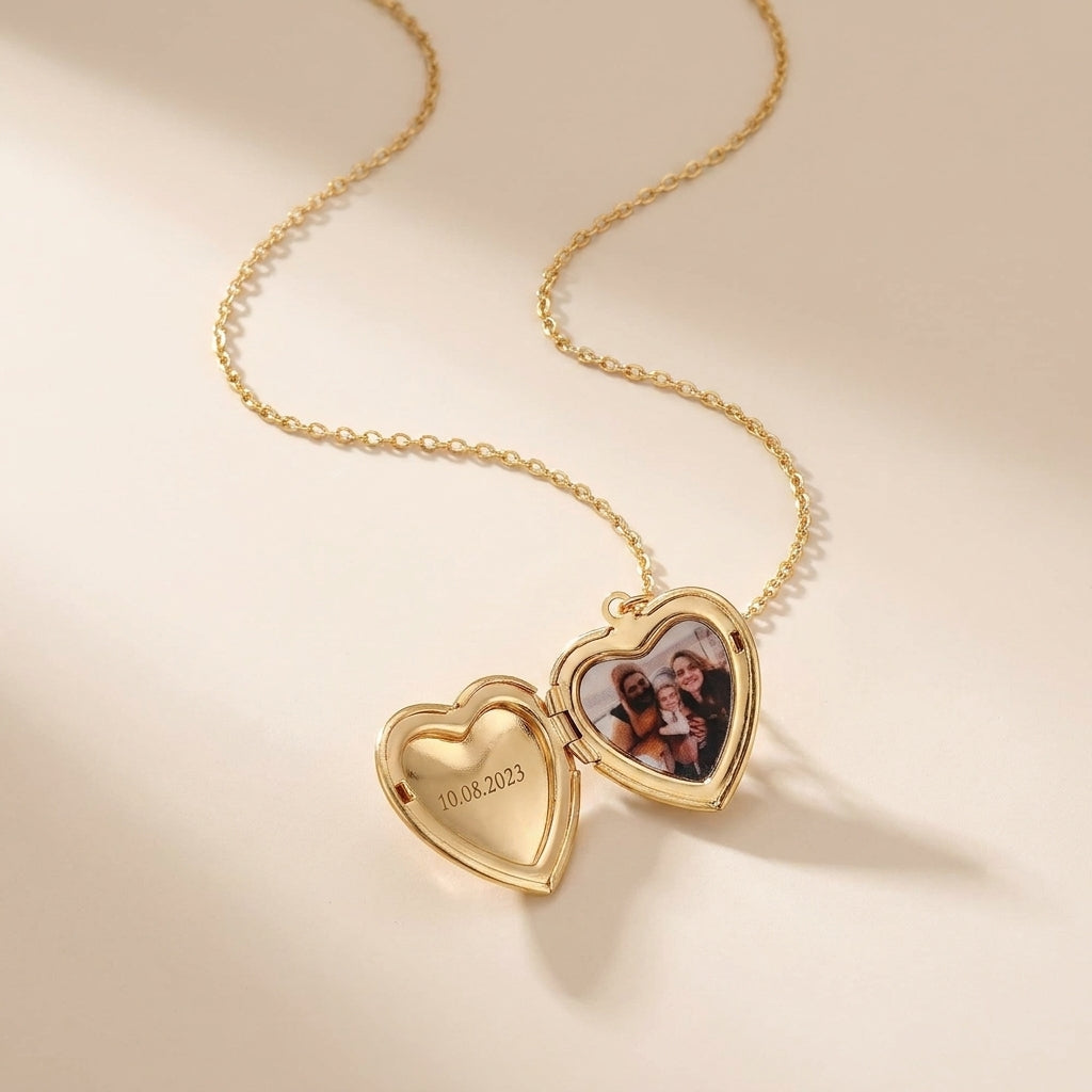 Personalized Heart Photo Locket Necklace