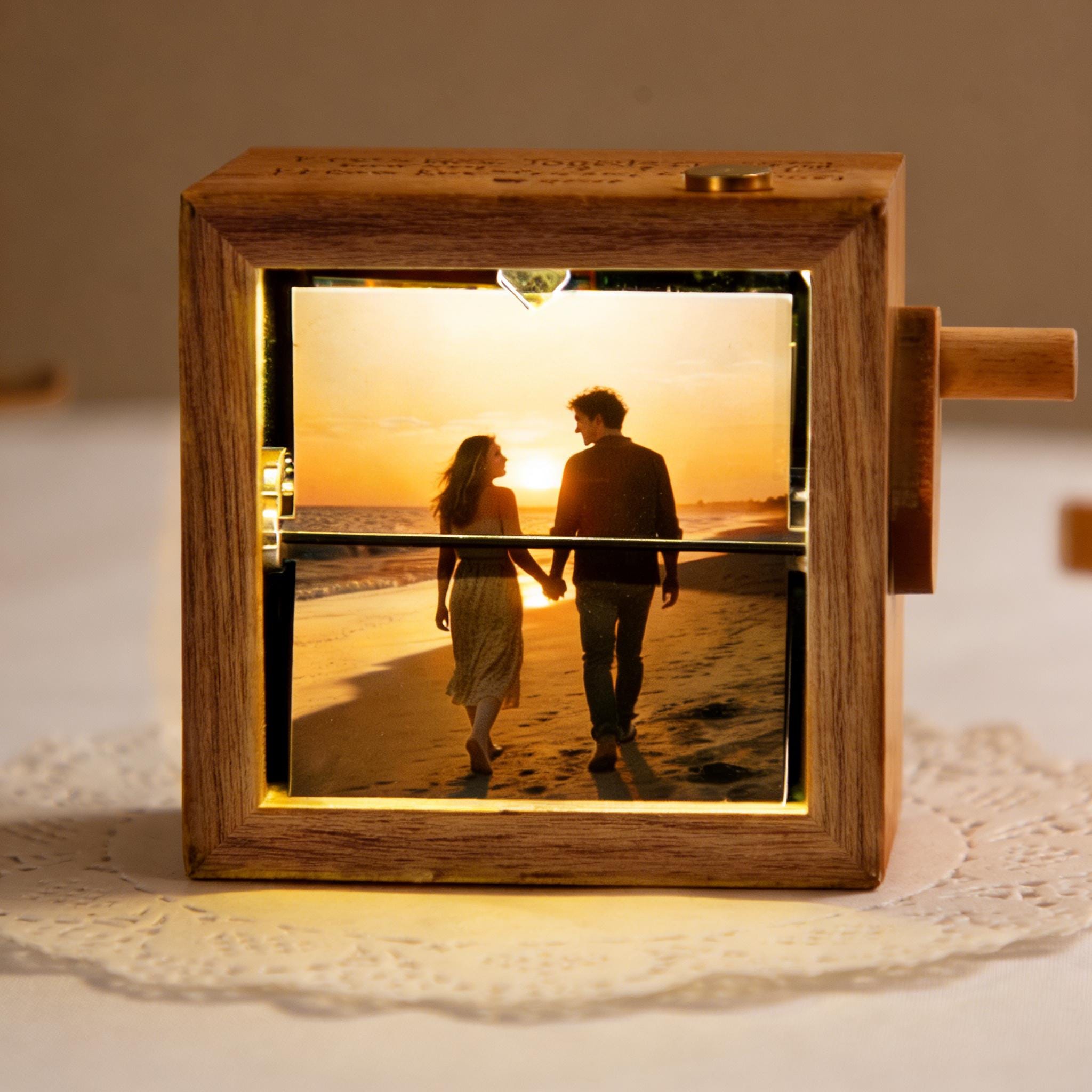 Custom Hand-Crank Wooden Flip Photo Box - Your Memories in Motion