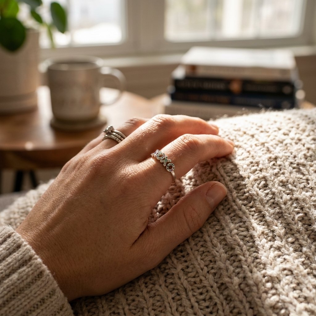 Personalized Birthstone XOXO Ring for Mom in Sterling Silver