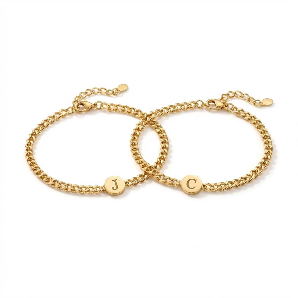 Personalized Couples Initial Bracelet Set - Matching Jewelry