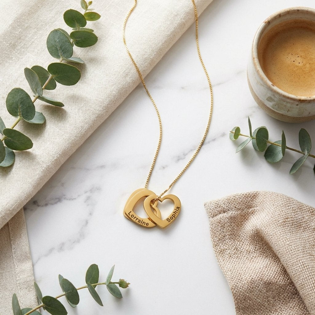 Personalized Interlocking Heart Name Necklace for Mom