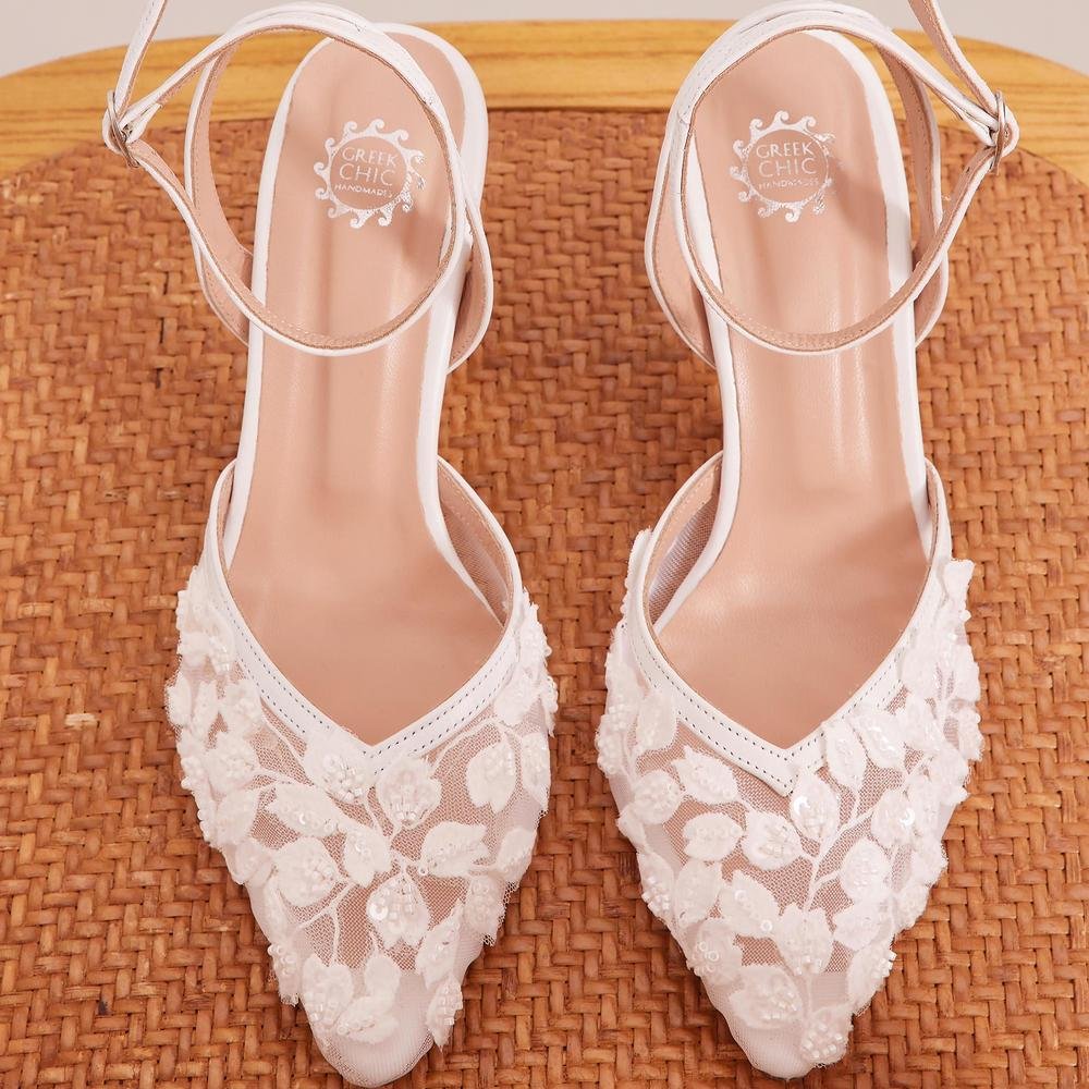 Handcrafted Erietta Lace Bridal Block Heels