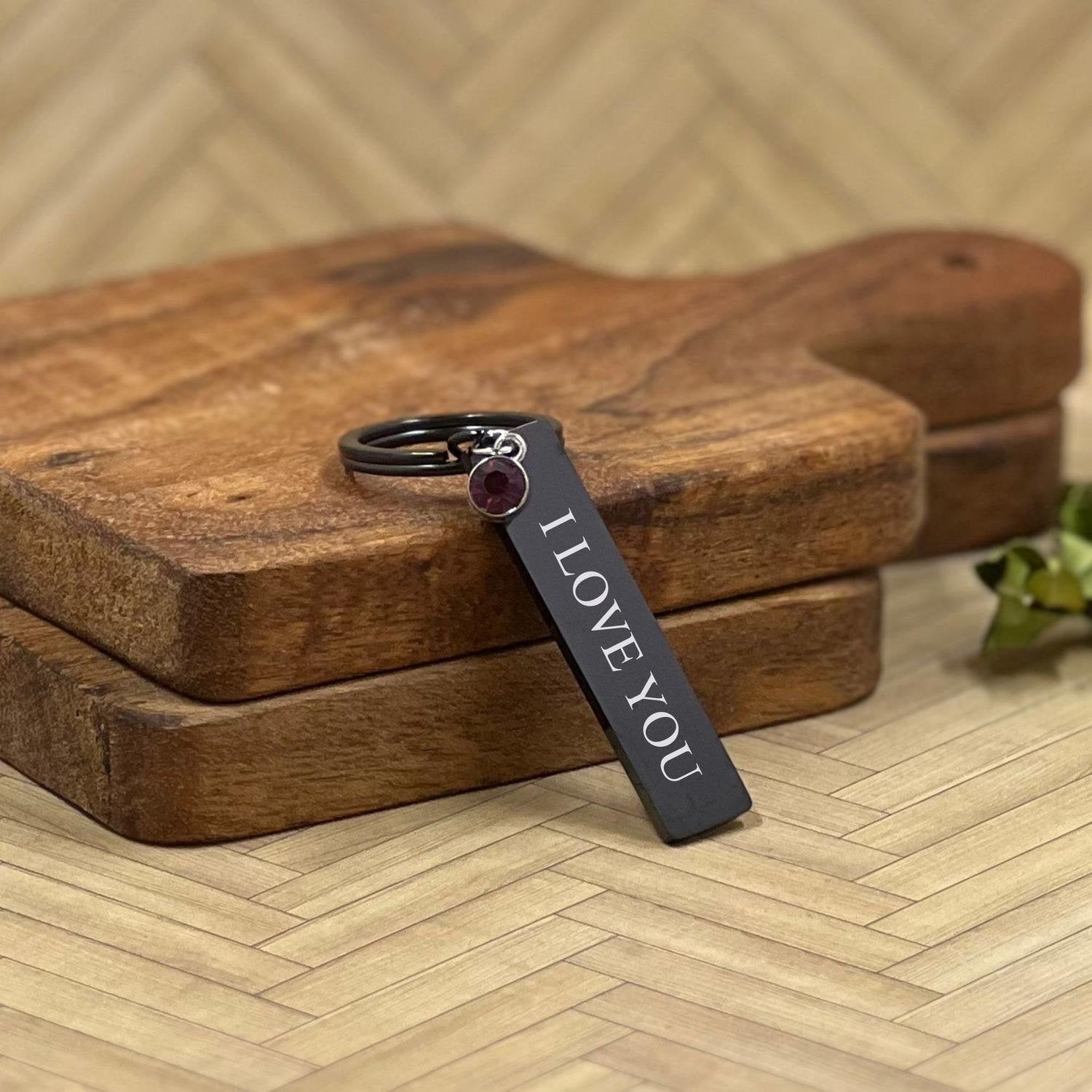 Bespoke Birthstone Bar Custom Engraved Keychain