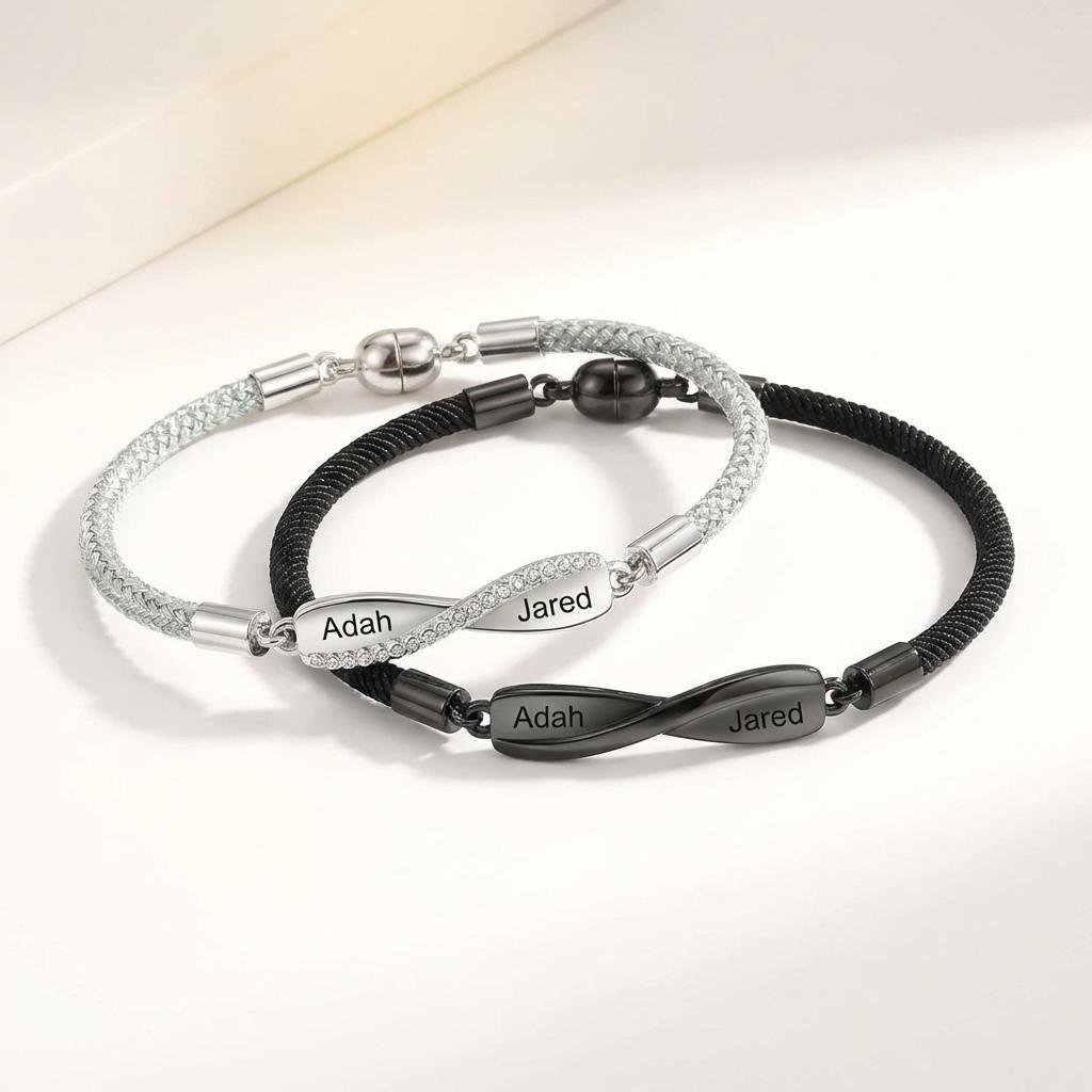 Personalized Magnetic Infinity Couple Bracelets Set