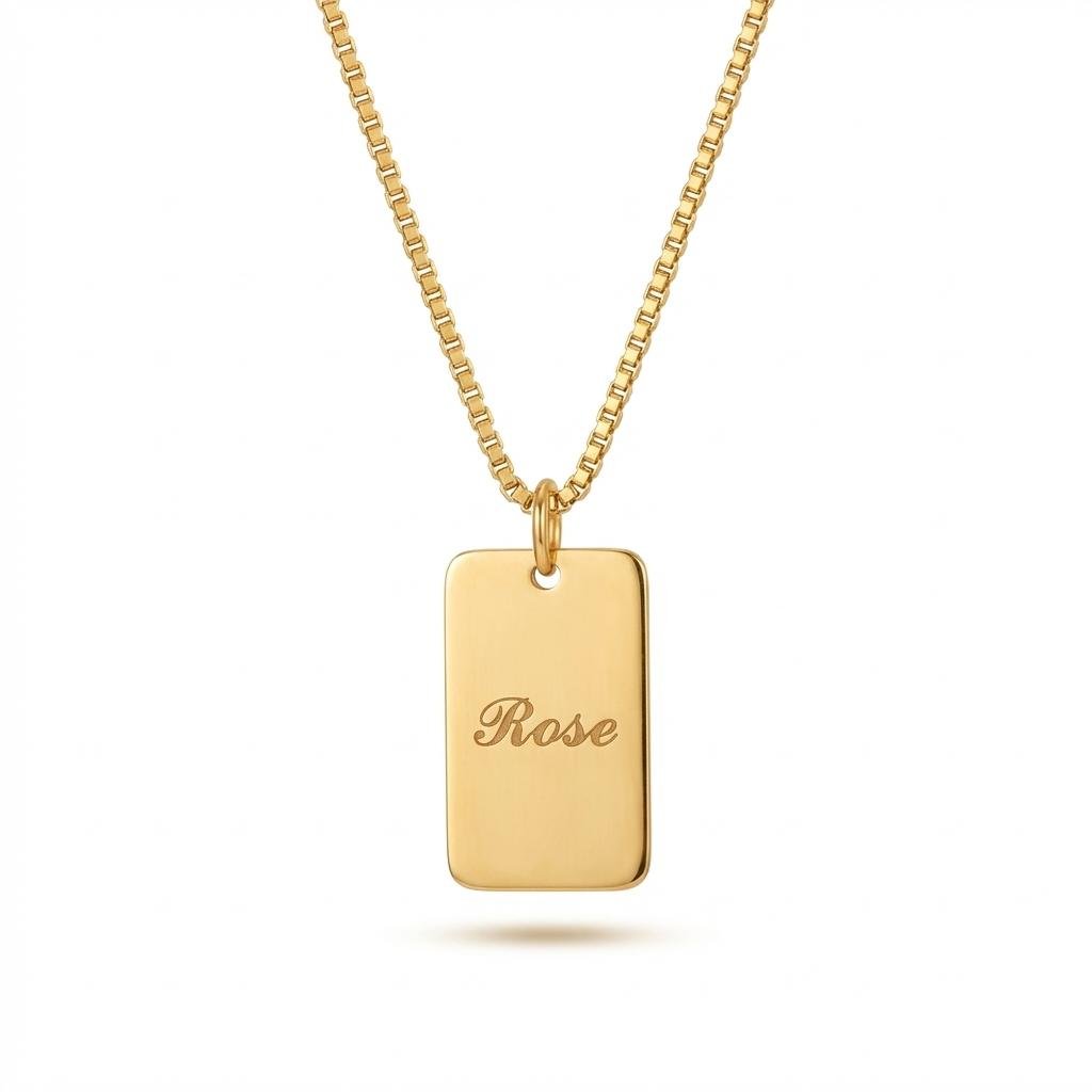 Custom Square Name Necklace | Personalized Dog Tag Pendant