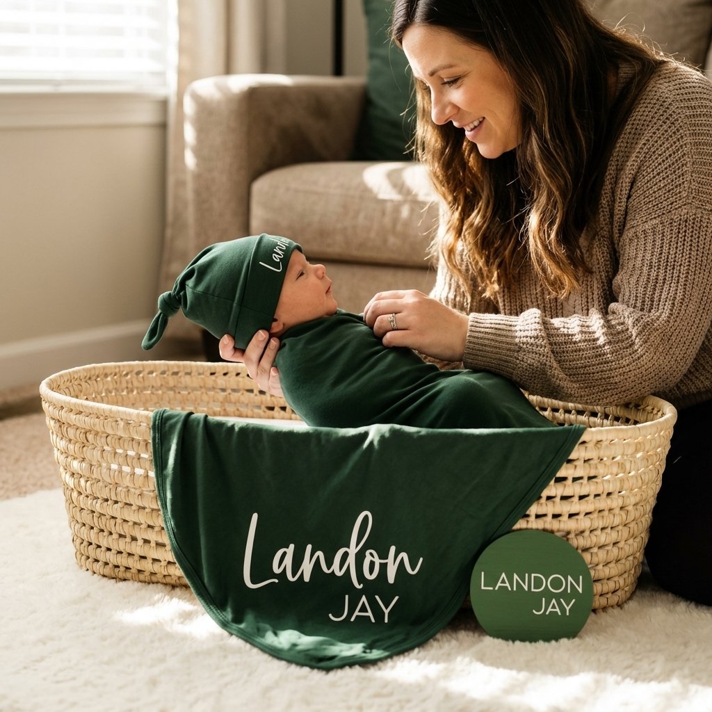 Custom Baby Name Swaddle Blanket and Announcement Set
