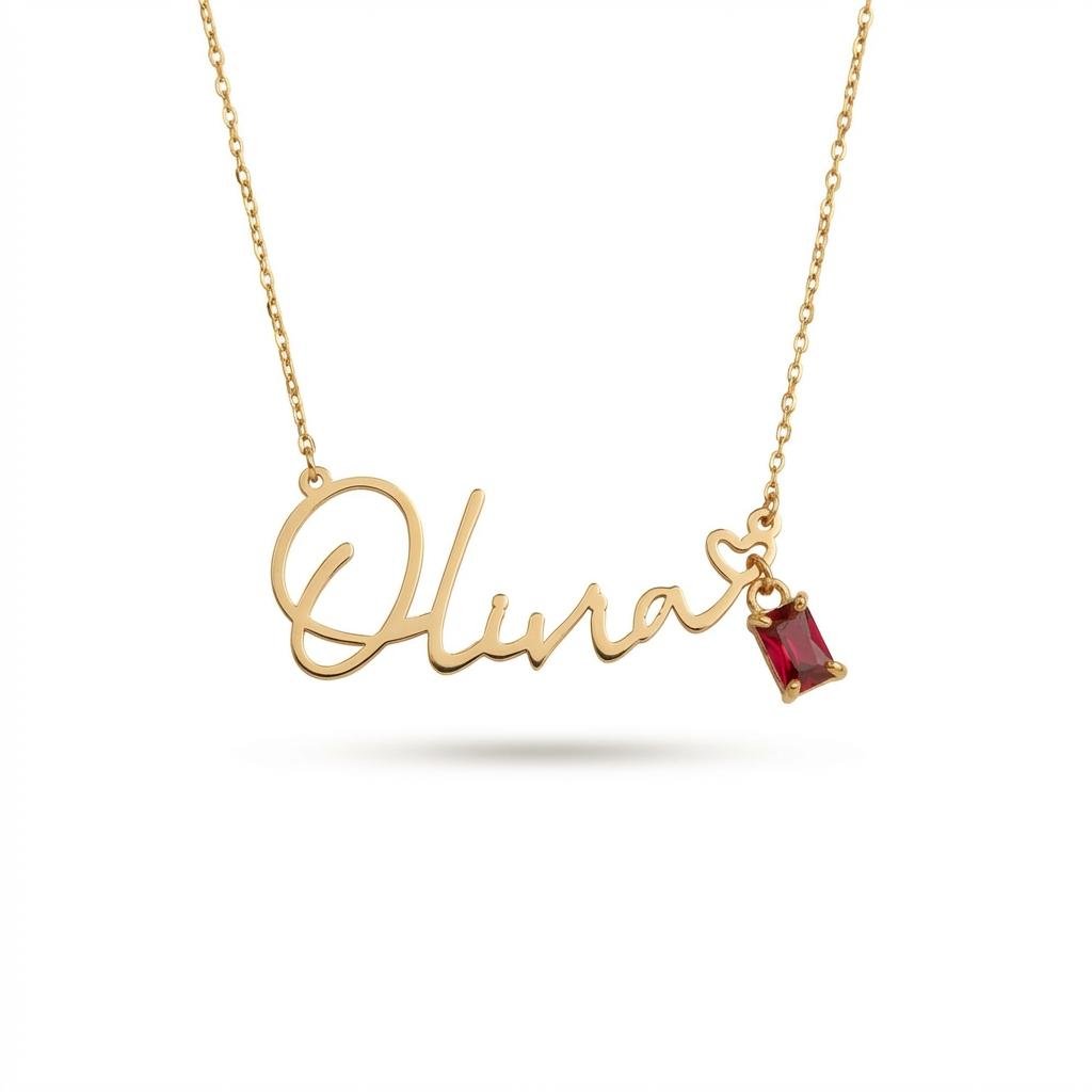 Personalized 14K Gold Name Necklace with Birthstone