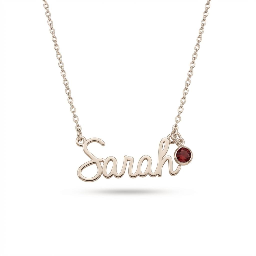 Personalized Name Necklace with Birthstone - Sterling Silver