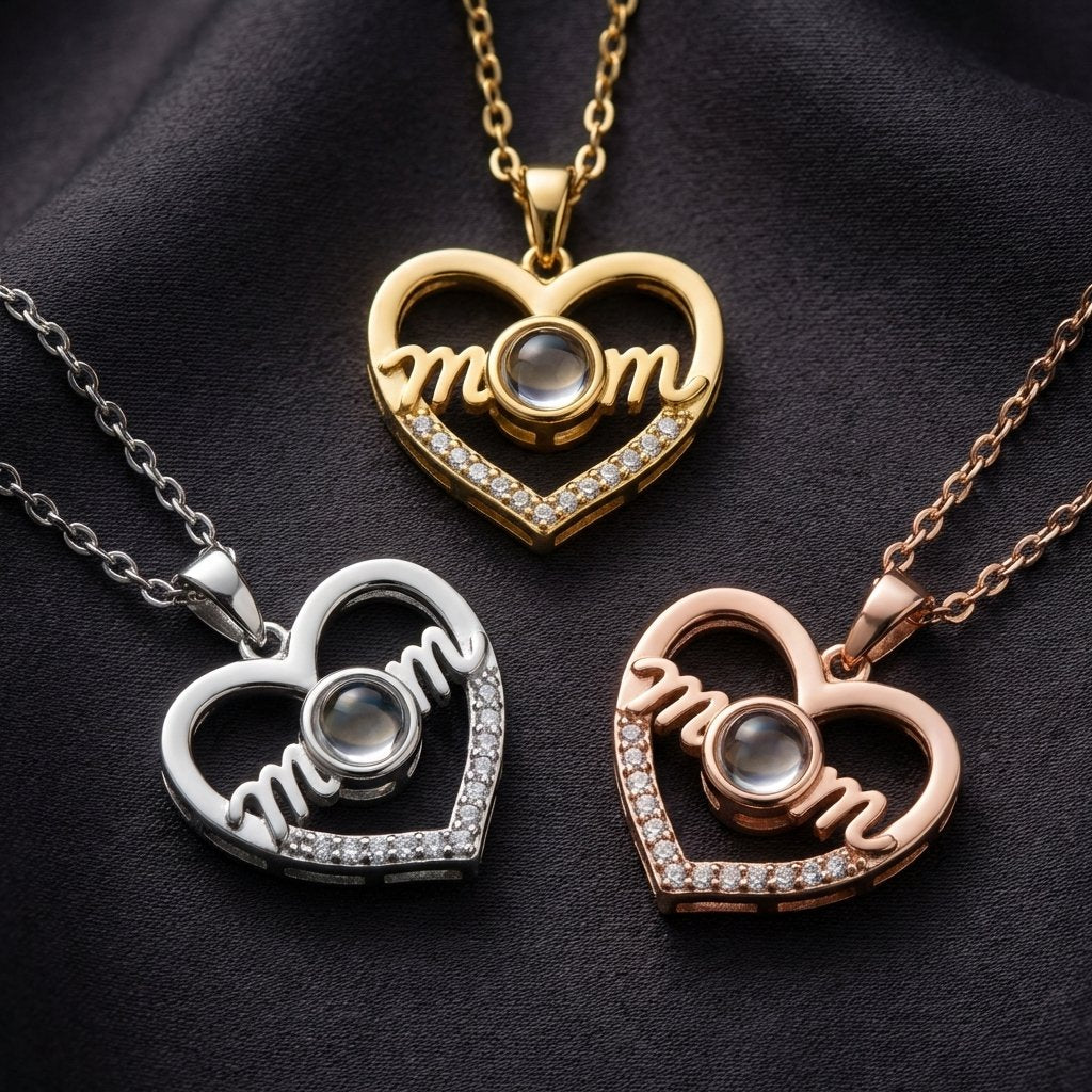 Personalized Heart Photo Projection Necklace for Mom