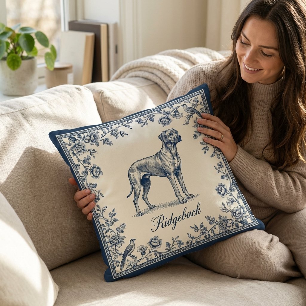Personalized Dog Toile De Jouy Chinoiserie Pillow