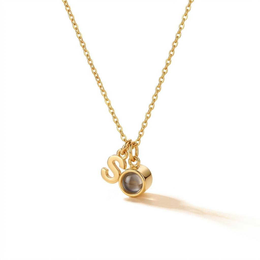 Personalized Photo Projection Necklace with Initial Charm