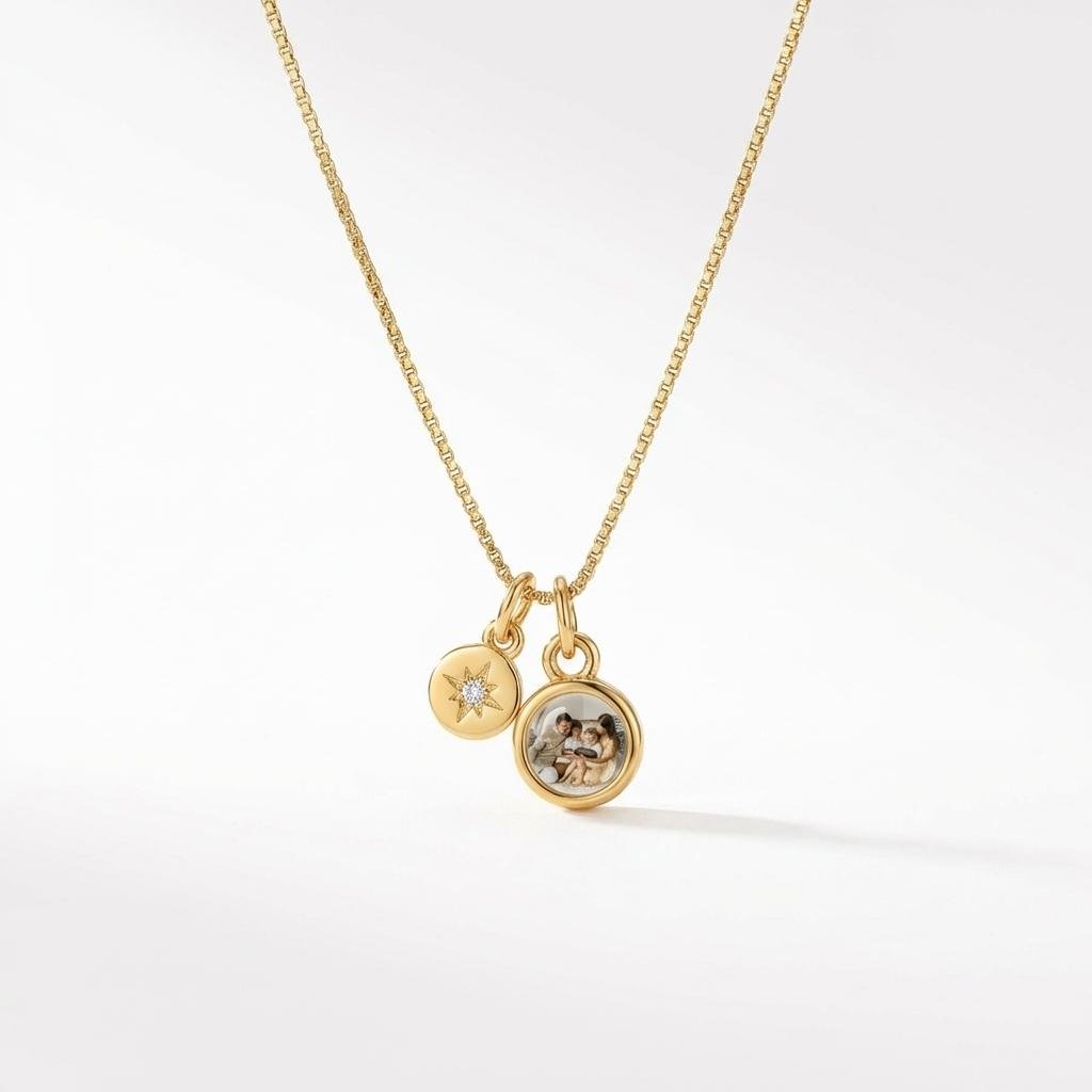 Custom Photo Projection Necklace with Birthstone