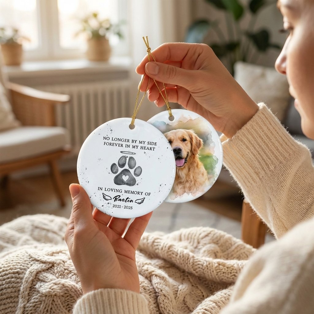 Custom Watercolor Pet Memorial Photo Ornament