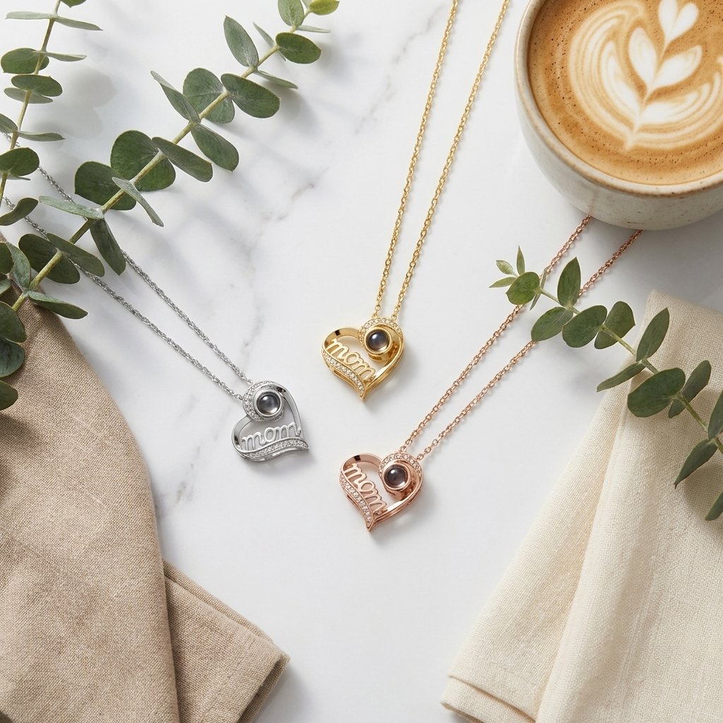 Personalized Heart Photo Projection Necklace for Mom