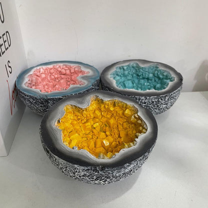 geode crystal candle bowl yellow