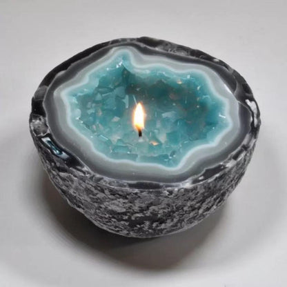 geode crystal candle bowl red